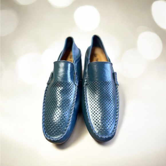 Go Tour Men's Genuine Hand-made Leather Driving Shoes sz 13 blue Punched NWOB - Picture 5 of 9